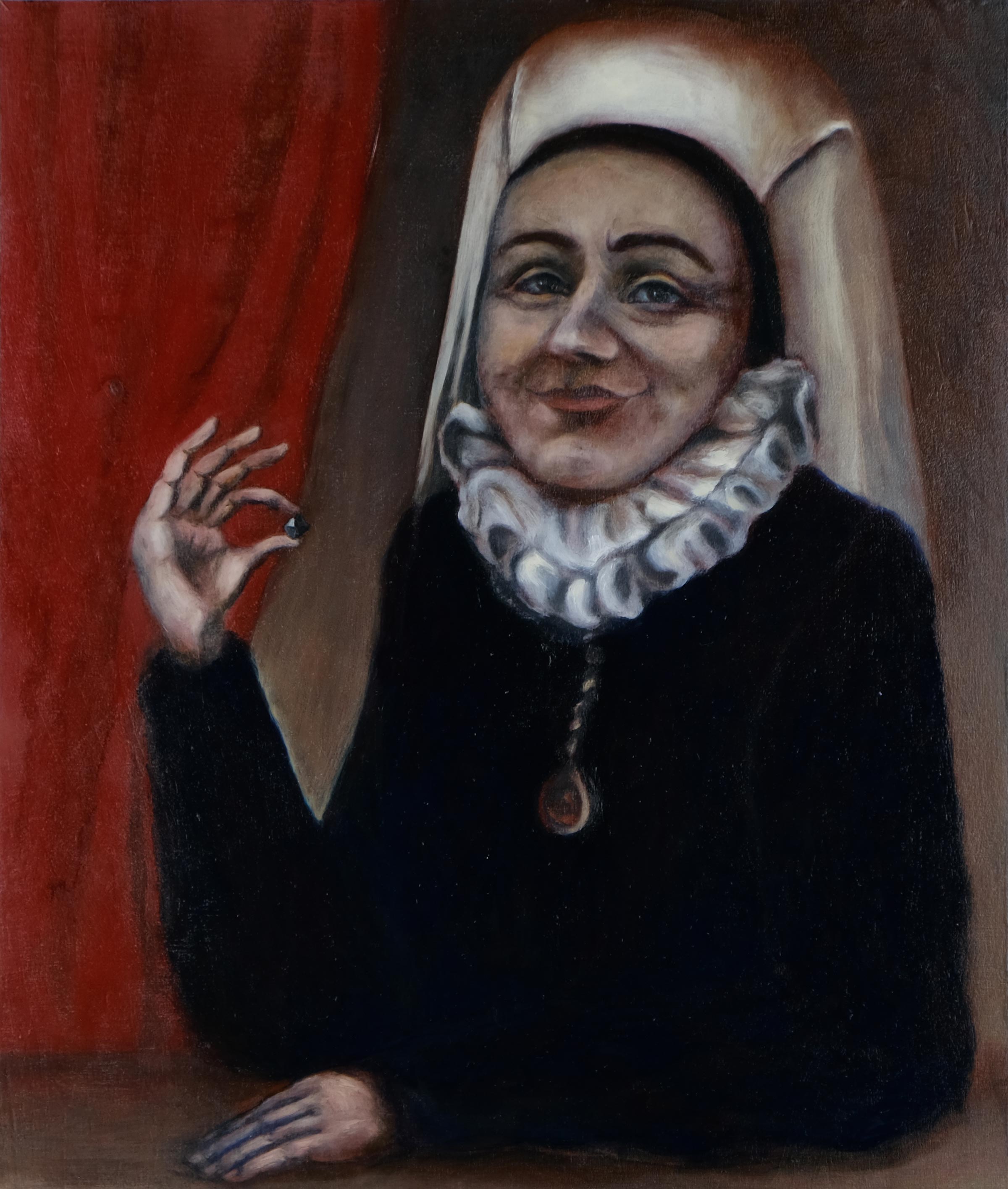 Portrait von Marie Colinet von Roxana Panetta (2024, Öl auf Pappelholz, 24 x 30 cm)
